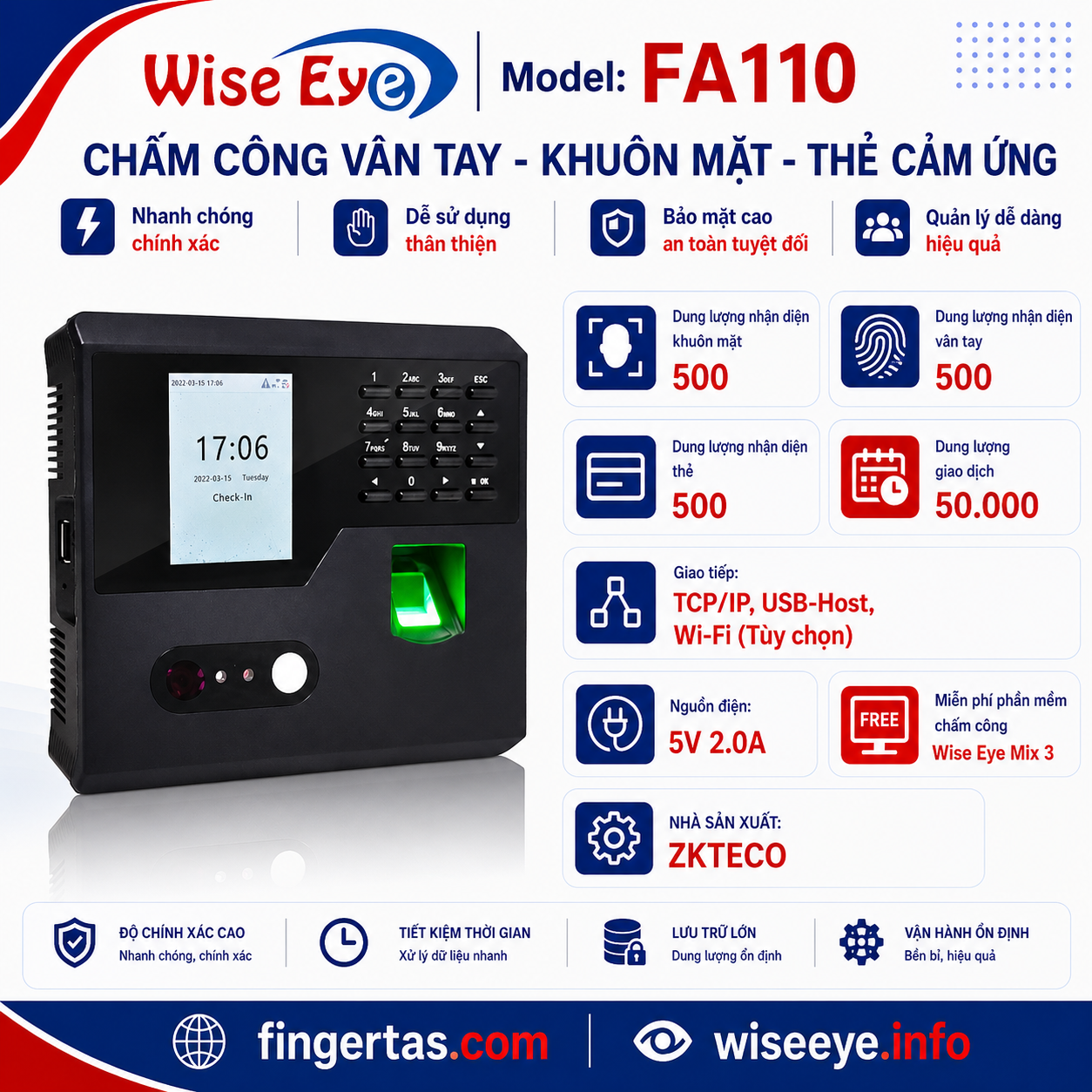 Máy chấm công khuôn mặt FA110