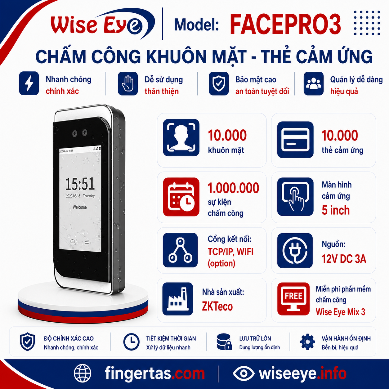 Máy chấm công khuôn mặt FACEPRO3