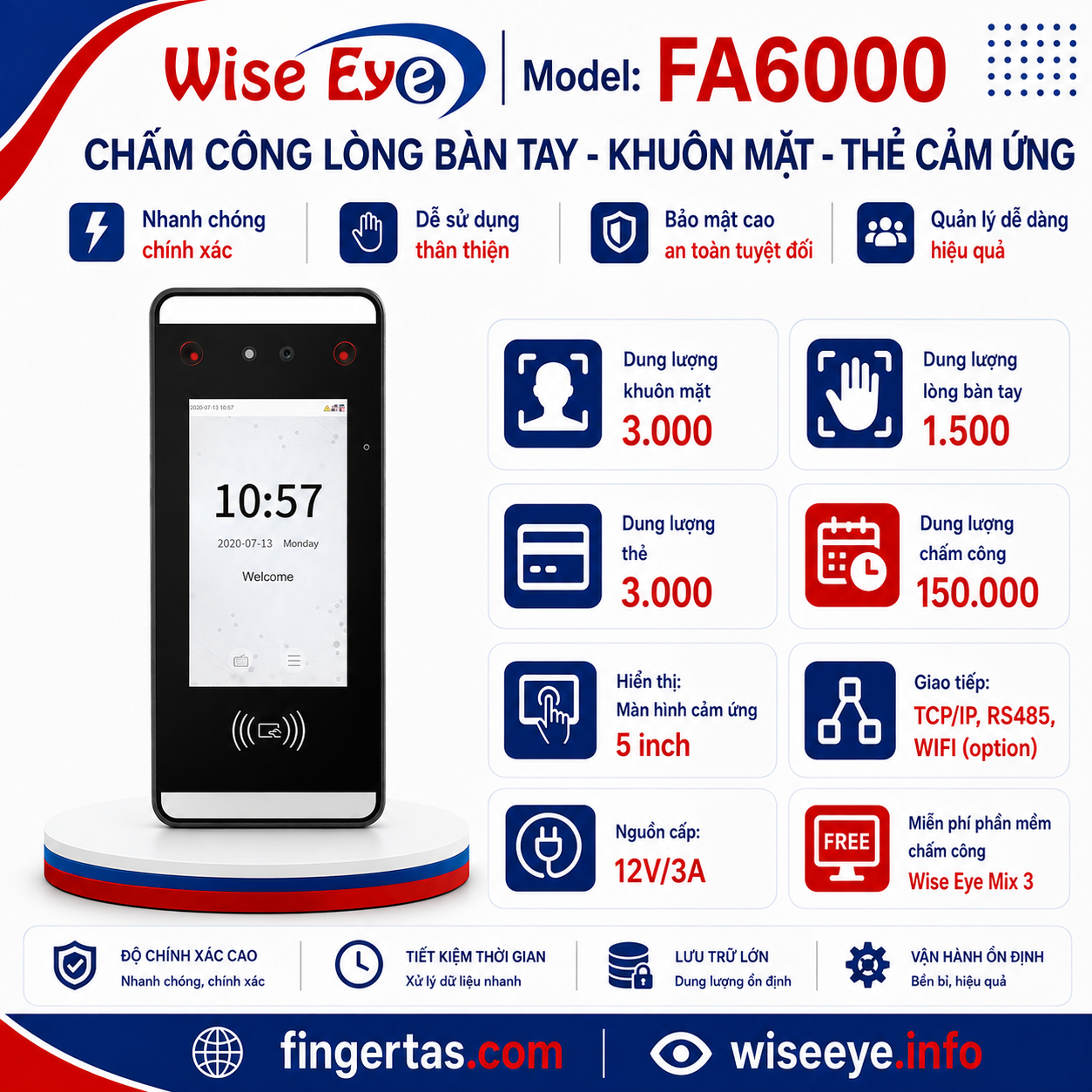 Máy chấm công bằng khuôn mặt FA6000