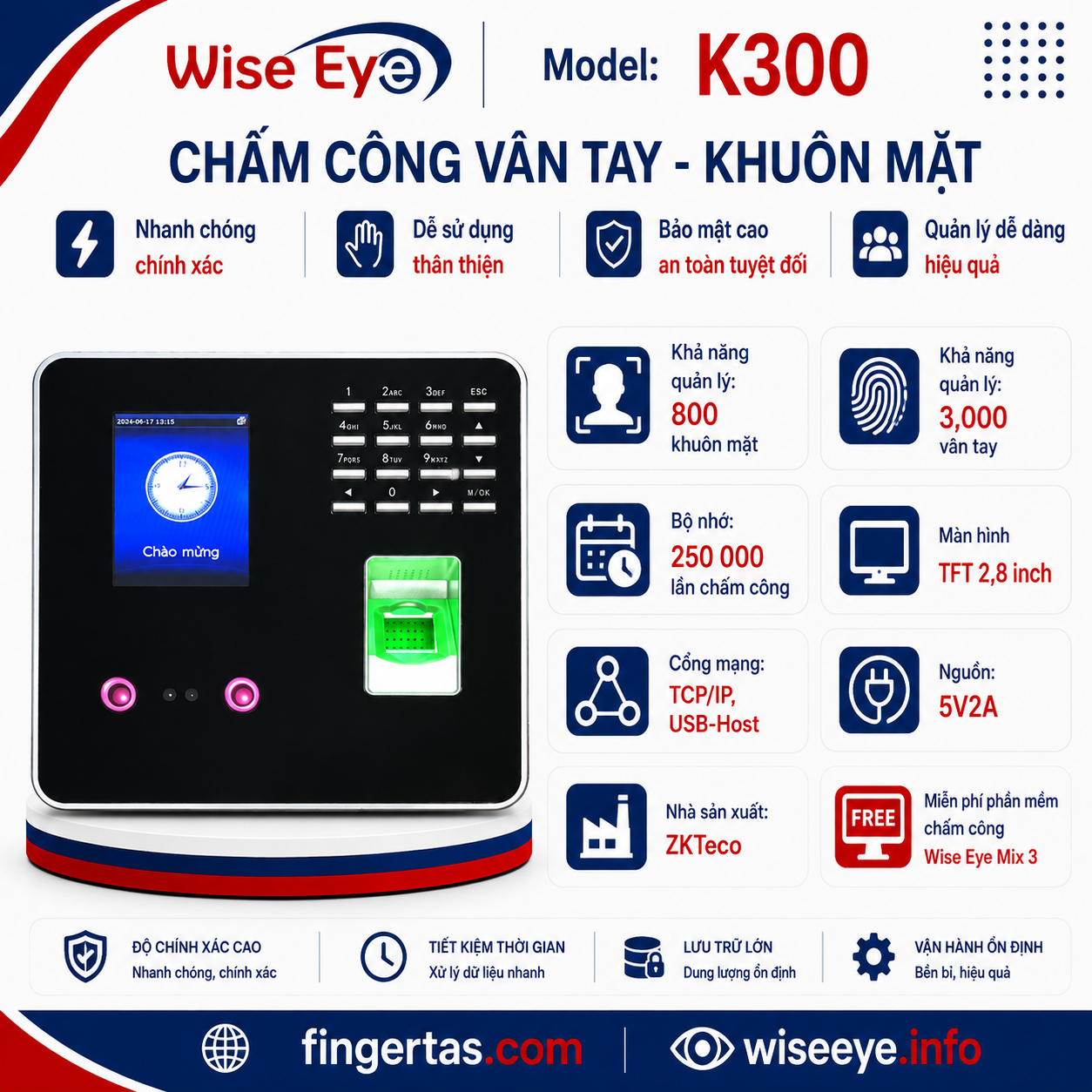 Máy chấm công vân tay và khuôn mặt K300