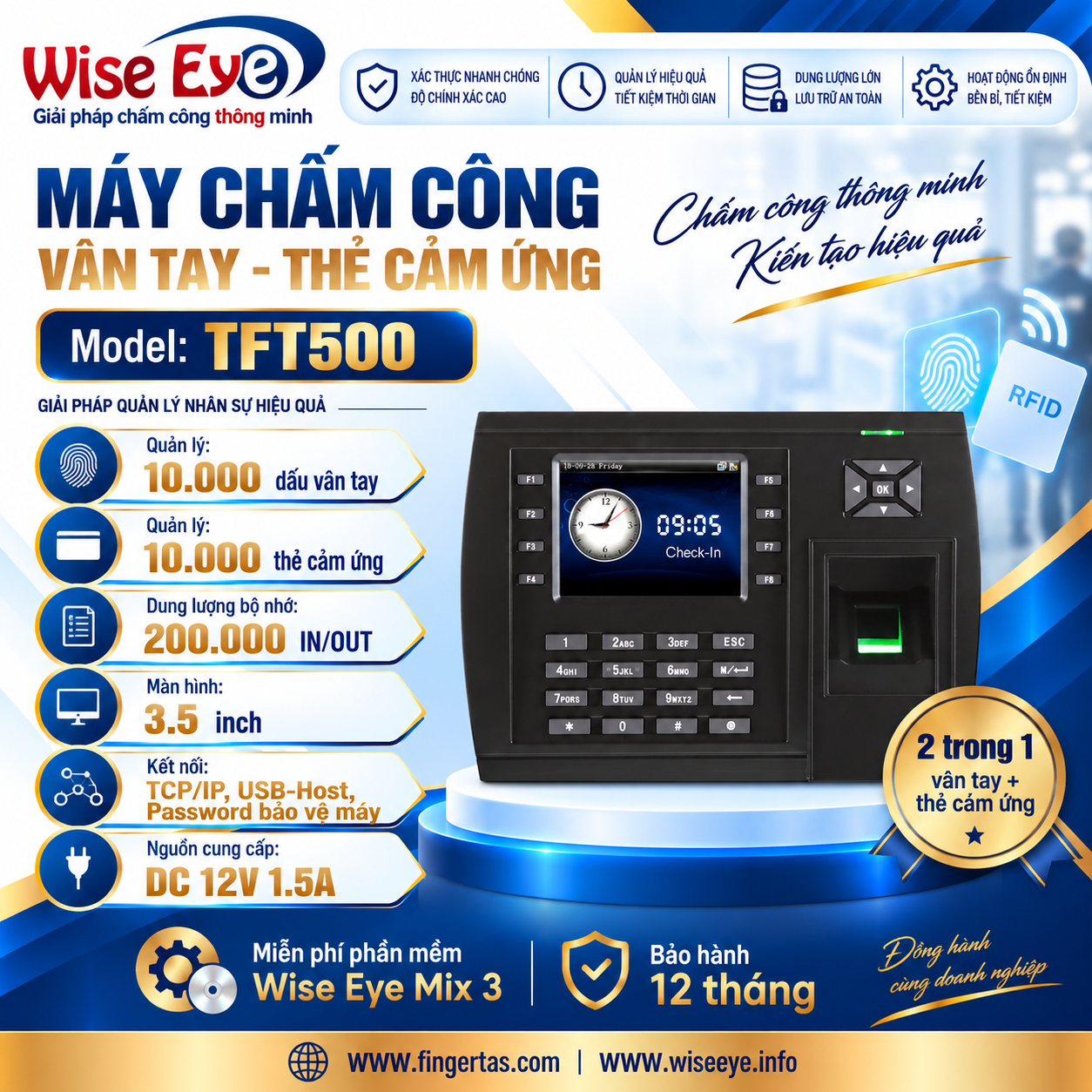 Máy chấm công vân tay  TFT500