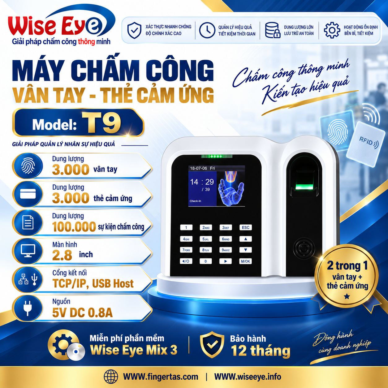 Máy chấm công vân tay T9