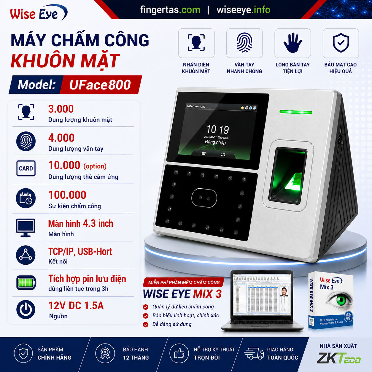 Máy chấm công khuôn mặt UFace800
