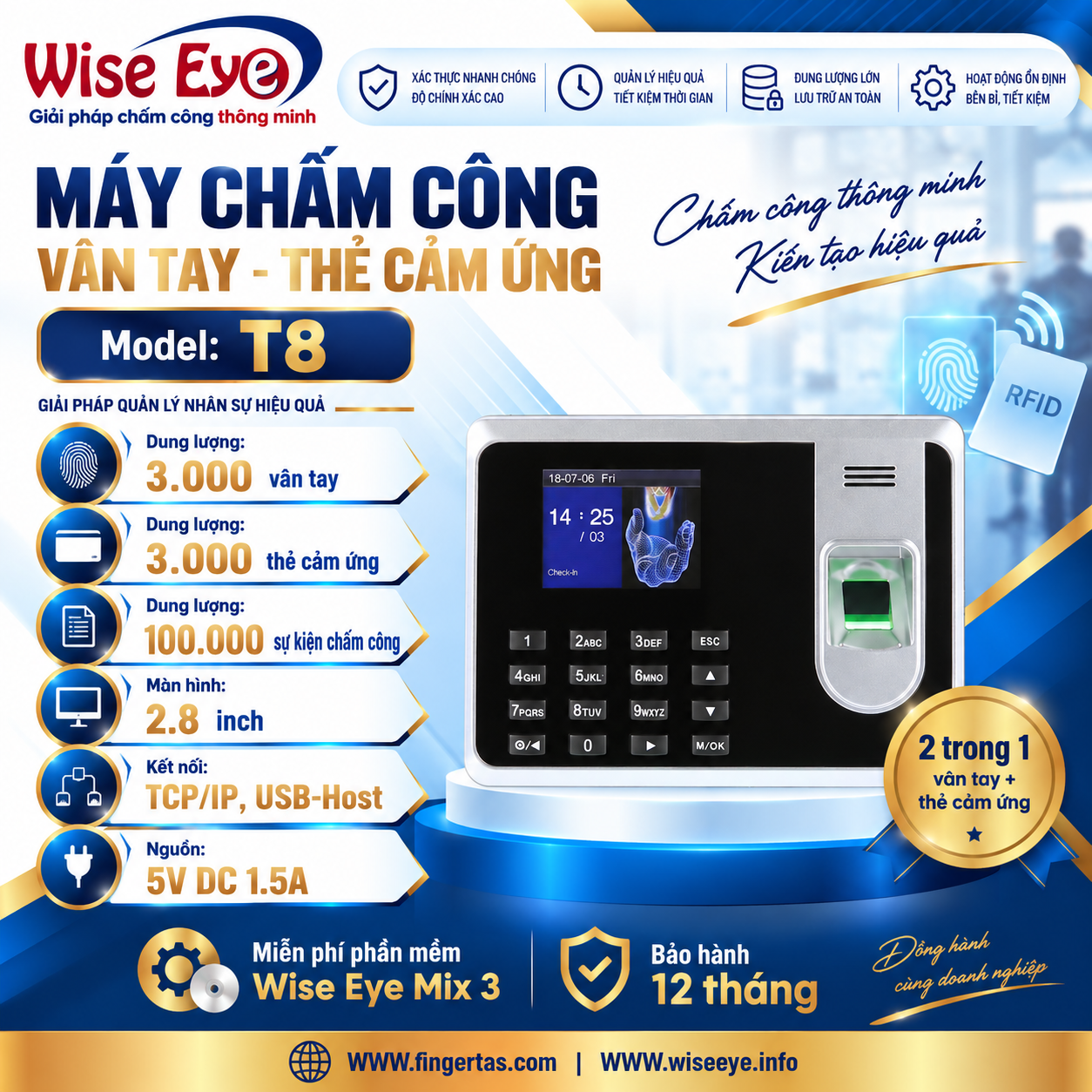 Máy chấm công vân tay T8