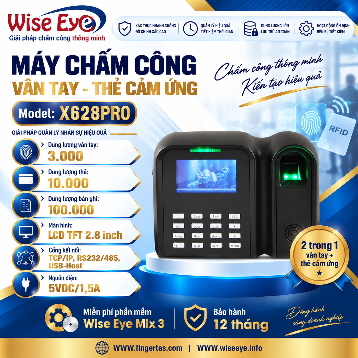 Máy Chấm Công Bằng Dấu Vân Tay X628PRO