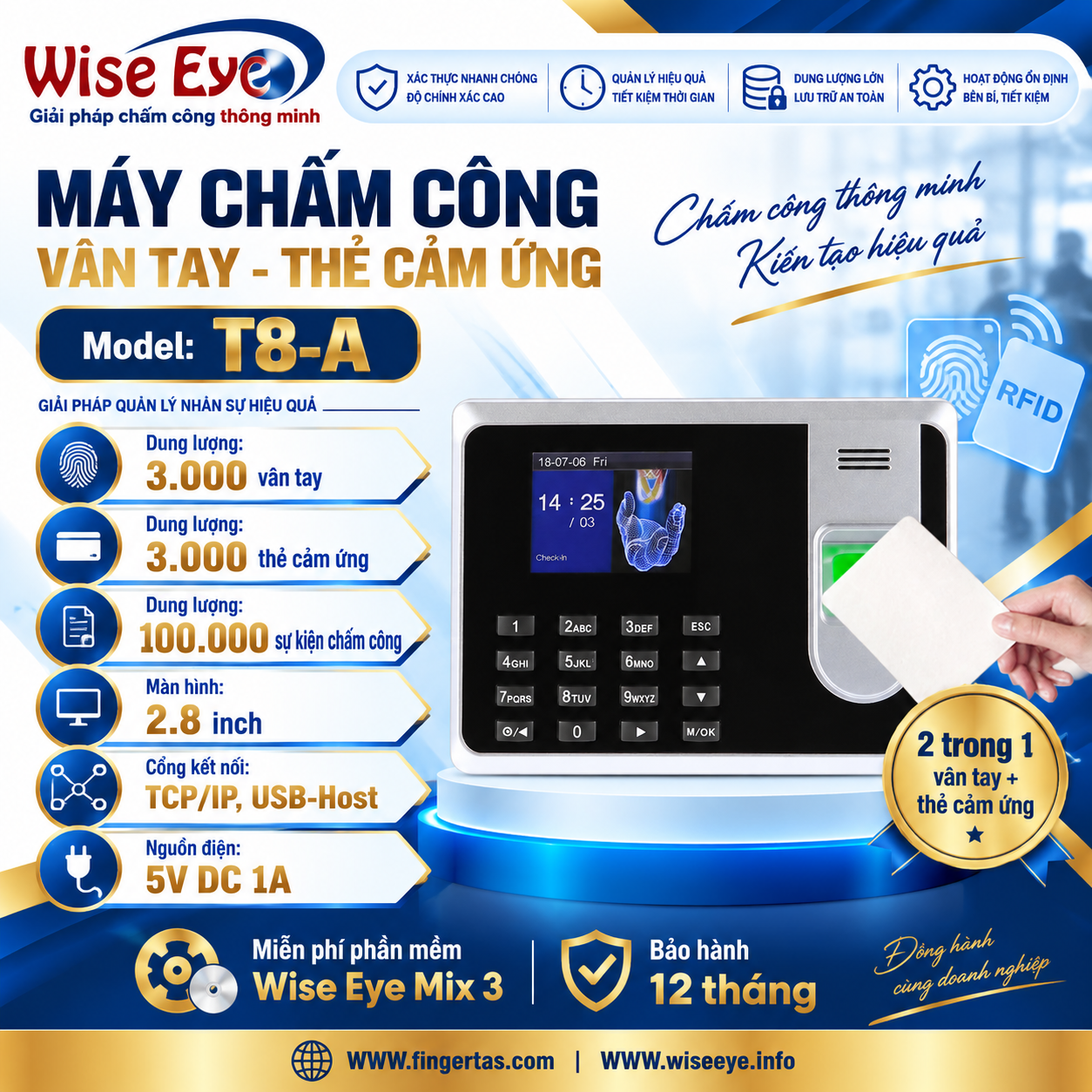Máy chấm công vân tay T8-A