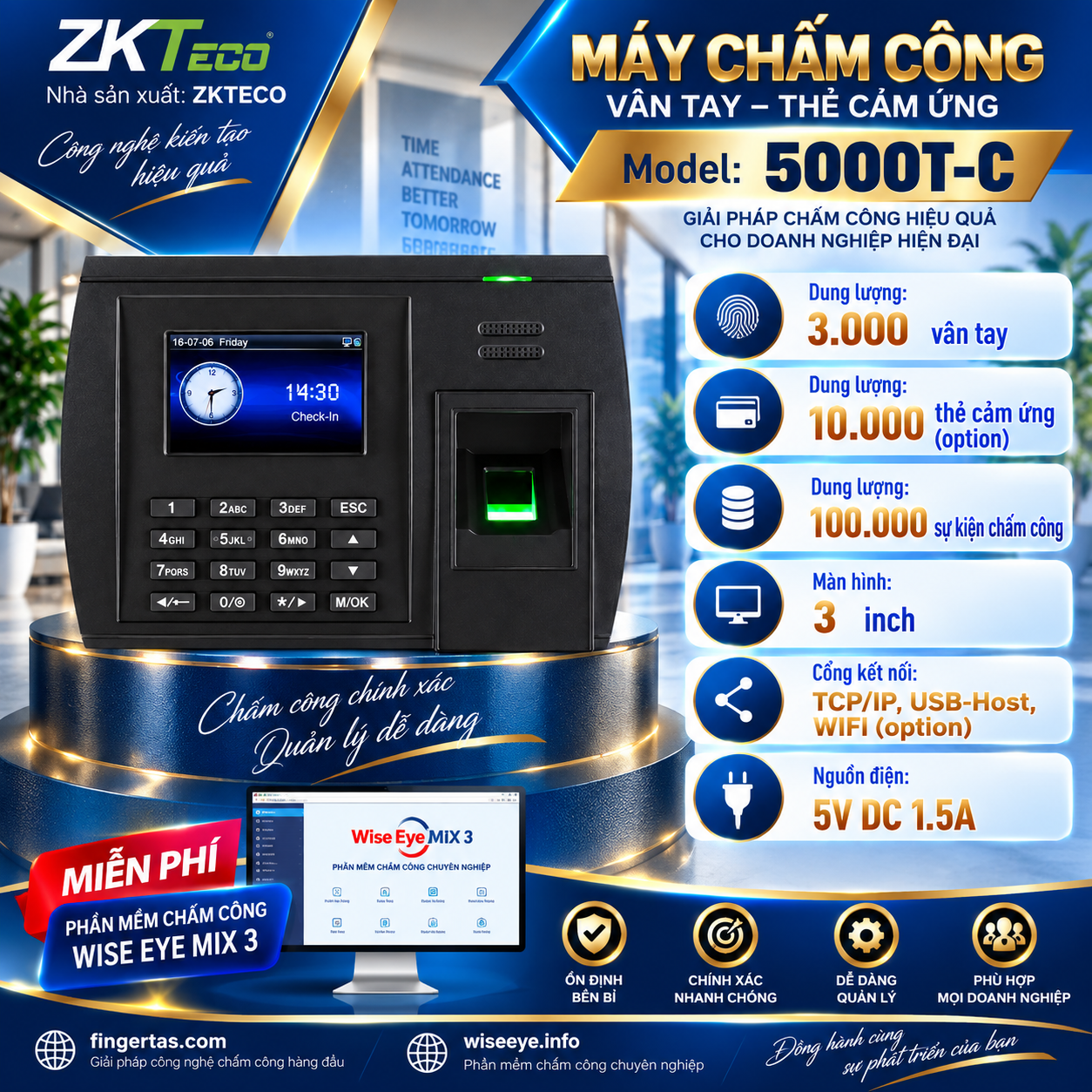 Máy chấm công vân tay 5000T-C